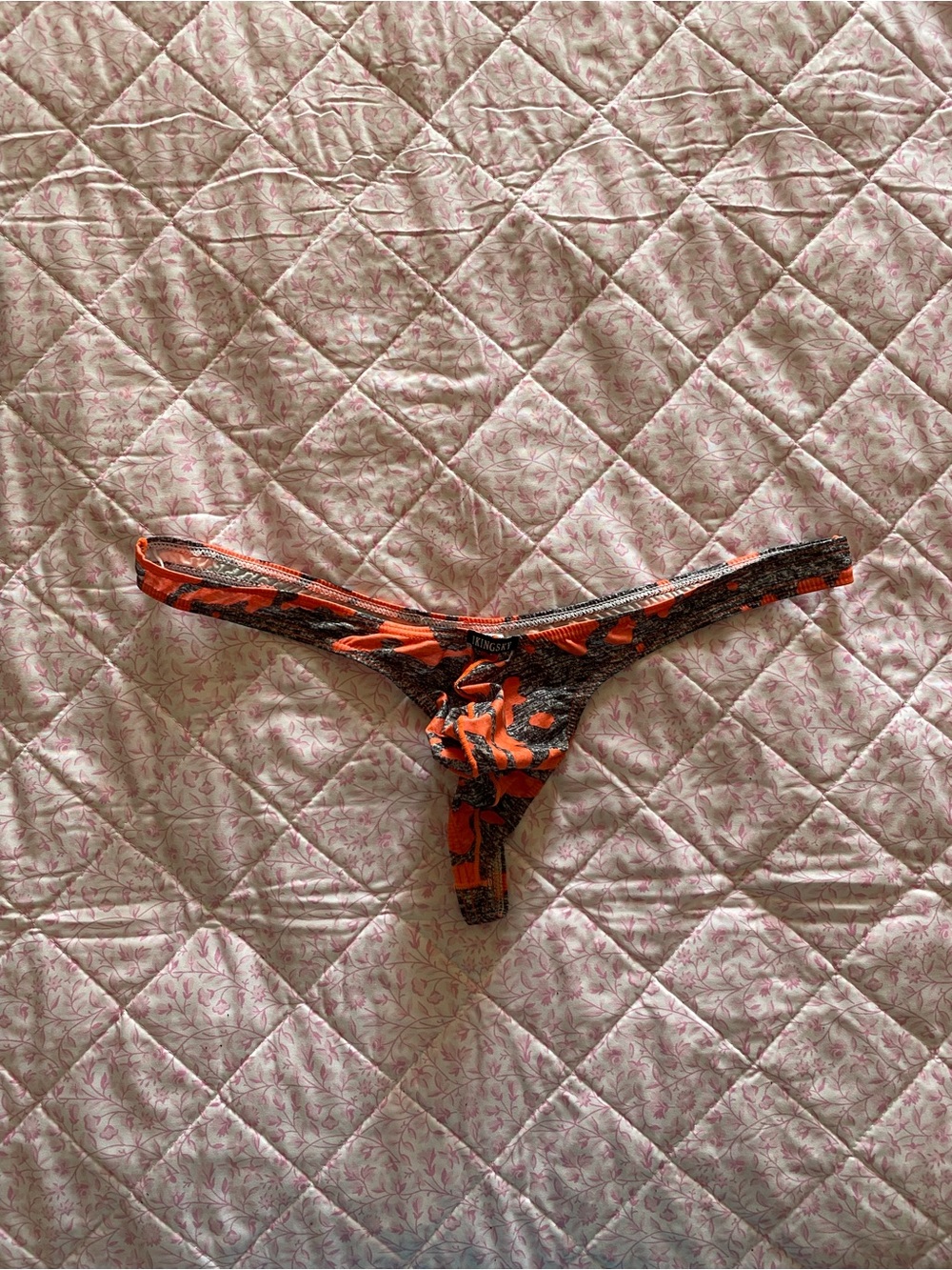 Men’s Orange & Charcoal Camo Printed Thong